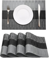 Black Placemats Set of 4 Heat-Resistant Washable Place Mats Non-Slip Vinyl Woven