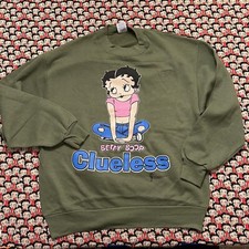 Vintage Betty Boop Crewneck Sweater Olive Green Large Clueless L New Without Tag