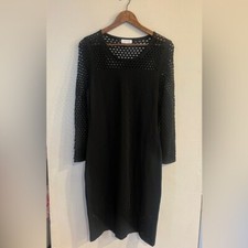 CALVIN KLEIN Women’s Black Mesh Long Sleeve Midi Dress Size L
