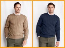 Lands' End  Fine Gauge Windowpane Men's Size Small Crew Sweater 55 NIP