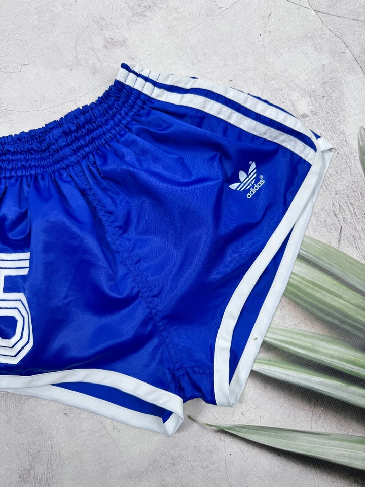 Retro 70s Adidas Football Running Shorts Player Issue #15 Blue & White Stripes - Image 4 of 4
