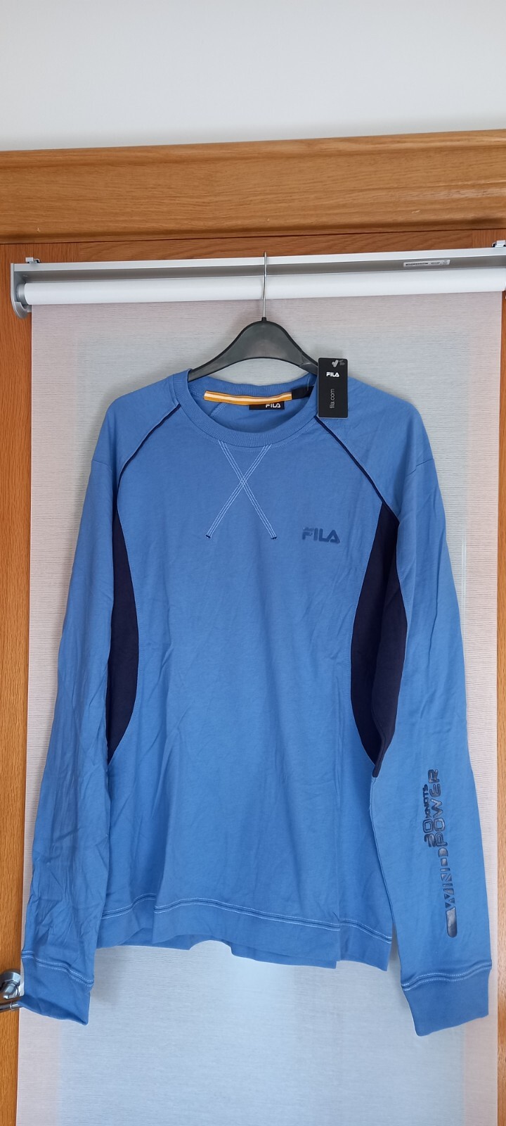 T shirt blu taglia S fila manica lunga cotone blu scuro a contrasto nuova con etichette