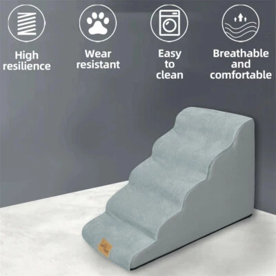 BINGOPAW Memory Foam Pet Stairs 5 Non-slip Steps Dog Ladder Washable for High Bed Sofa