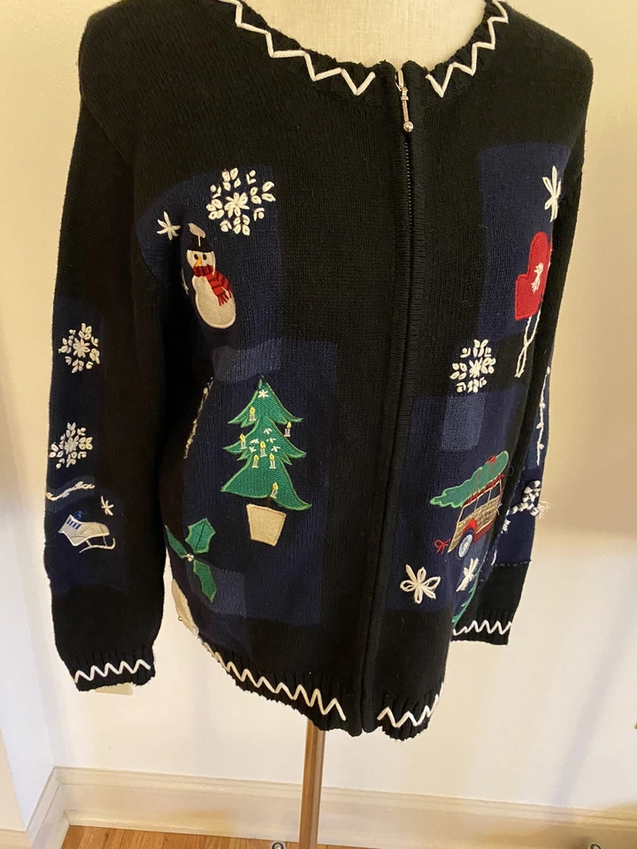 Платье Barn женщин XL Рождественский свитер полный молнии деталь Рами хлопок темно-черный - Изображение 3 из 4