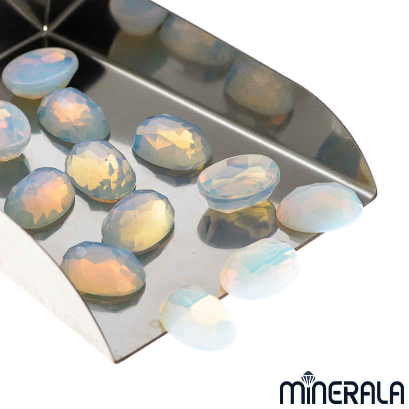 WHITE MOONSTONE OPALITE SYNTHETIC GEMSTONE OVAL ROSE CUT VARIOUS