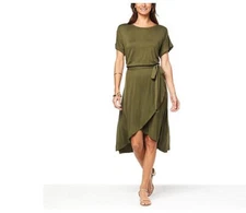 G by Giuliana EcoLuxe Knit Tulip-Hem T-Shirt Dress Olive Green NEW size Small