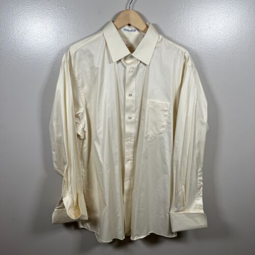 VTG Burberrys Button Up Dress Shirt Mens Size 17.5 -35 Yellow Career Work Office