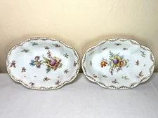 Antique Charles Ahrenfeldt Dresden Style Serving Dish Set of 2 Floral Painted 9"