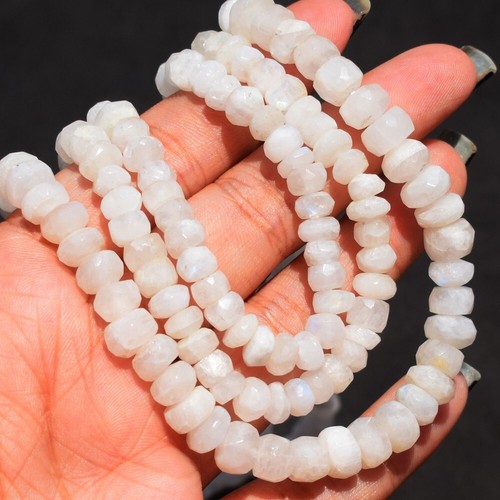 476 Cts Blue Flash Moonstone Faceted 3 Strand Beaded Necklace Jewelry AK 13 E505 - 第 3/7 張圖片