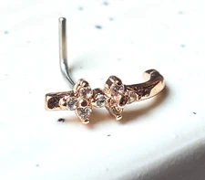 1pc Double CZ Gem Design Nose Crawler L-Bend 20g Nose Ring Stud Screw