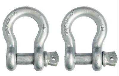 2 pcs 1-1/8'' Bow Shackle w Screw Clevis Pin Rigging Towing 9.5 Ton 21000 lb WLL