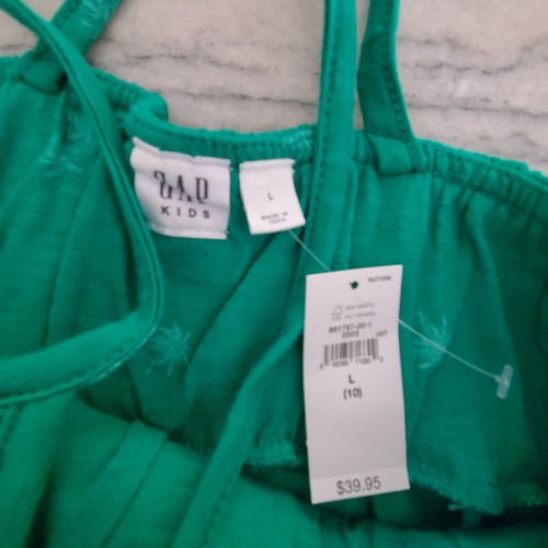 NWT - Gap Kids Girls Palm Print Green Smocked Midi Dress Size L (10) - Picture 4 of 9