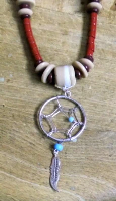Halskette Dreamcatcher Necklace Traumfänger Anhänger Feder Indianer Western x - Bild 1 von 2