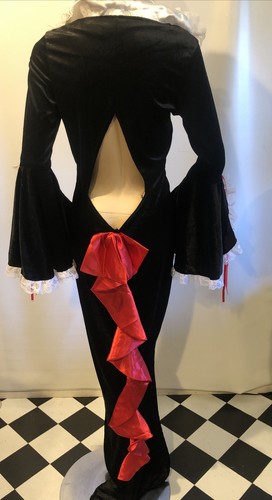 Charades Dracula Halloween Black Velvet Lace Long Dress Long Bell Sleeves L - Picture 6 of 11