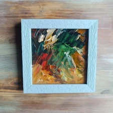 Original Oil Painting Abstract Art Miniature Signed Framed Art 4x4 in