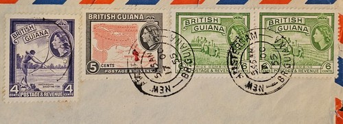BRITISH GUIANA Cover 1955 QEII to Hartford Connecticut Postmark New Amsterdam - Picture 3 of 18