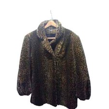 Faux Fur Leopard Print Tan-black Latch Hook Eye Closure Warm Chic Elegant Coat L