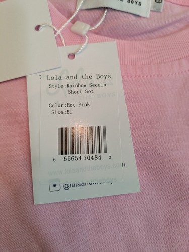 Lola + The Boys Pink Athletic Set Shorts T Shirt Rainbow Sequin Girls Size 6 - Picture 4 of 6