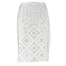 White House Black NEW $148 Sz 2 Cream Gold Stud Pencil Rayon Blend Skirt