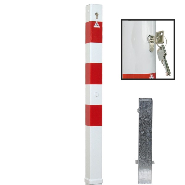 Absperrpfosten Herausnehmbar Mit Profilzylinder 70 X 70 Mm Weiß / Rot-image