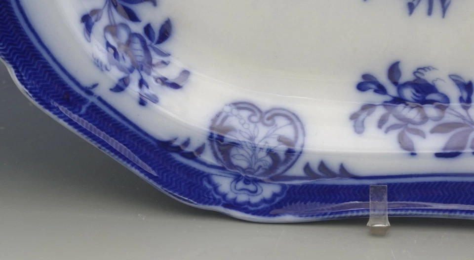 COPELAND & GARRETT SPODE FLOW AZUL PLATO GRANDE PARA CARNE TULIPANES 1833-1847 18"x15" Foto 4 de 4