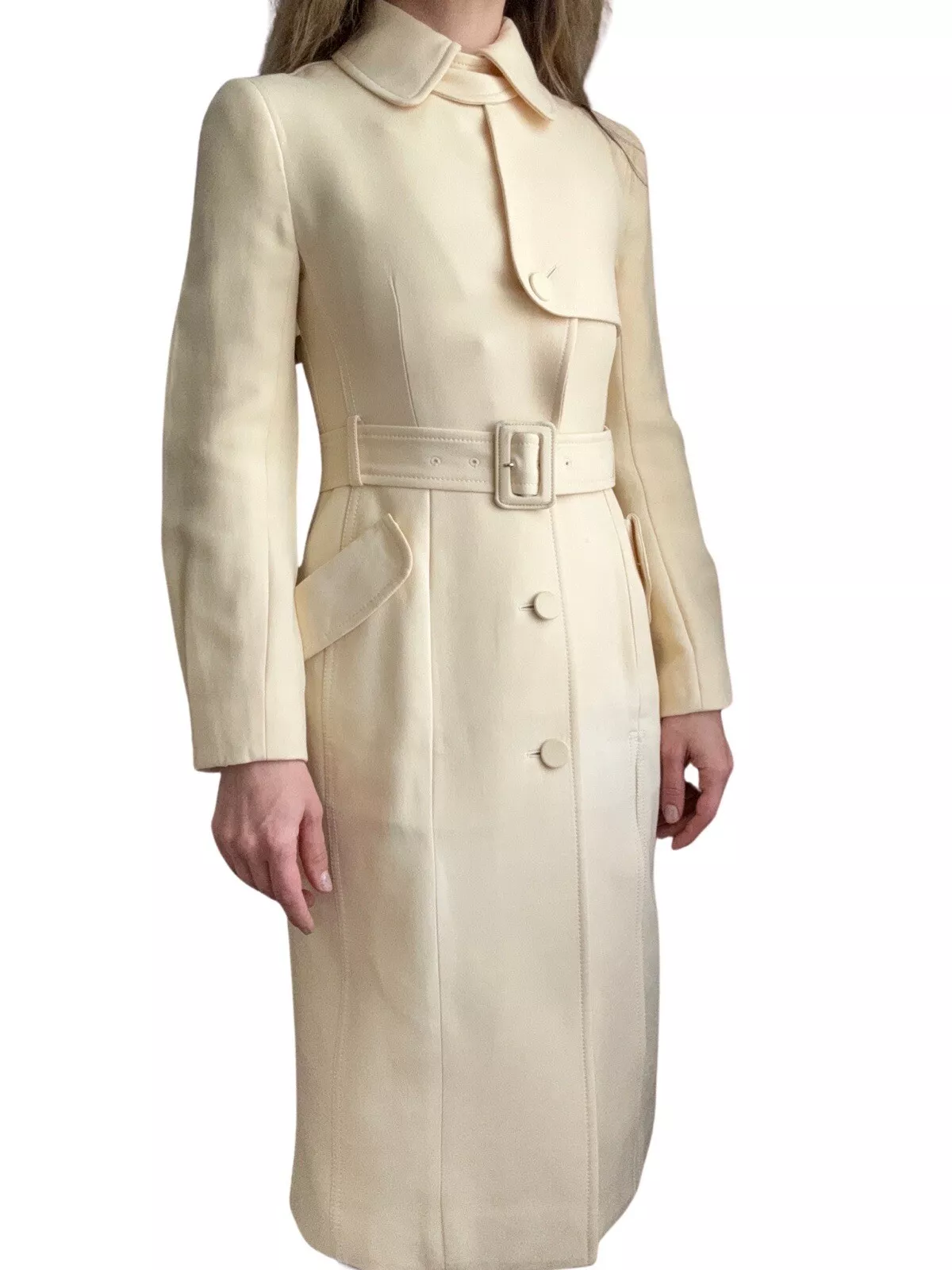 Authentique manteau vintage Christian Dior jaune en soie ceinturé structuré taille XS