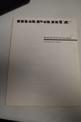 Original Marantz Compact Disc Player Model CD-53/CD-63 User Guide Owner's Manual