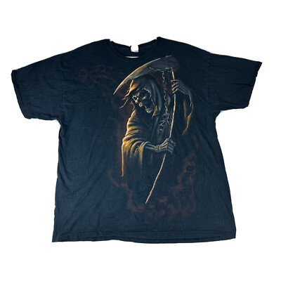 VTG Y2K Grim Reaper Alchemy Gothic Men s 2XL  Shirt Black Halloween Grunge EUC