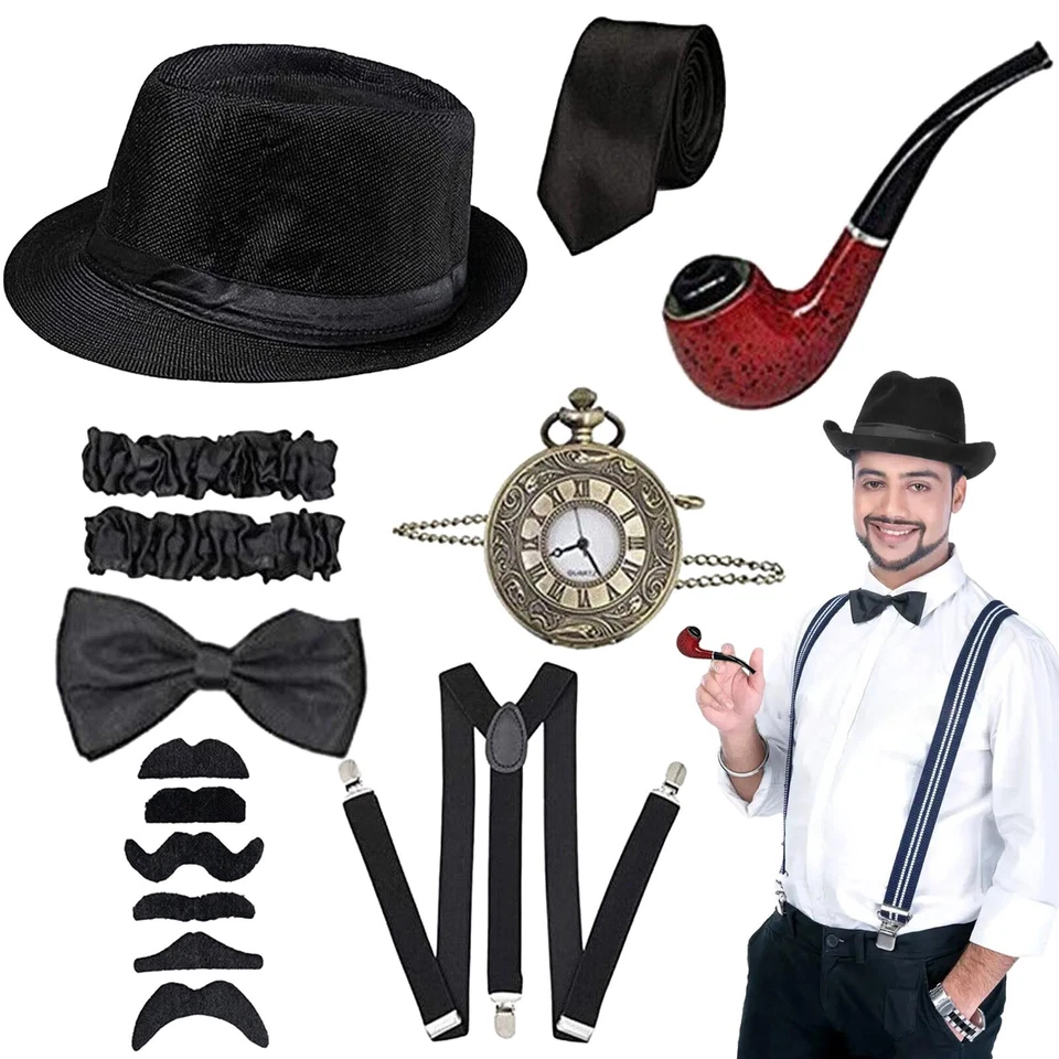 Women Men 1920s Gatsby Gangster Costume Accessories 20s Cosplay Set Prop Party - image 2 of 4