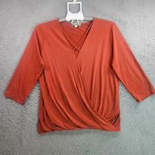Pleione Wrap Top Women Medium Dark Brick Orange Made in USA - M