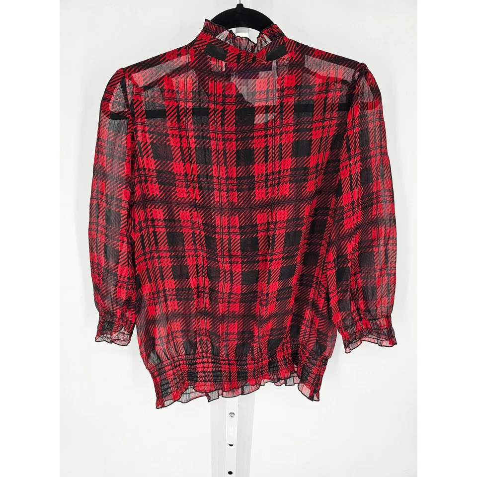 Top informal a cuadros negro rojo talla XL Miley Cyrus para mujer manga larga cuello en V Foto 4 de 4