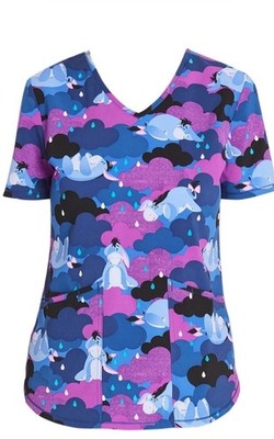 DISNEY Eeyore Women's V-Neck Stretch Pockets Scrub Top Size 2XL