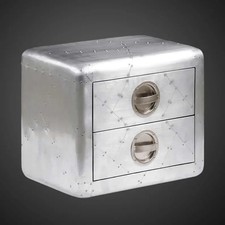 Tavolino Aviatore Laterale con 2 Cassetti Sgabello in Alluminio per Arredamento Casa Ufficio