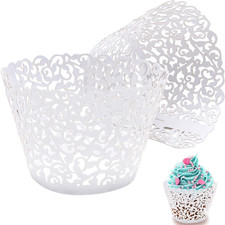 50 pcs White Cupcake Wrappers Lace Baking Cups Cupcake Liners for Baking Laser C