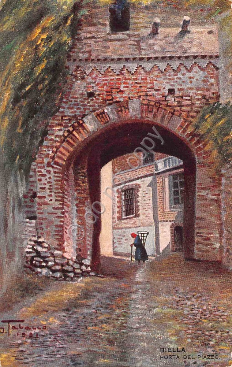 Cartolina Biella Porta del Piazzo e Castello Ternengo Demetrio Tabacco