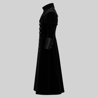 Men's Long Black Gothic Velvet Trench Coat Steampunk Vampire