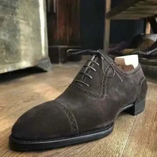 Authentic Genuine Skin Italian Cap toe Lace UP Oxford Style Shoe Grey