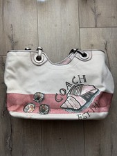 Coach Canvas Tote Bag Shell Print Pink Silver Metallic Shoulder Bag