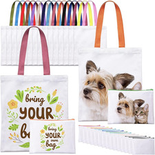 30 Pcs Sublimation Blanks Tote Bags, 15 Pcs Reusable Grocery Bags DIY Heat Trans