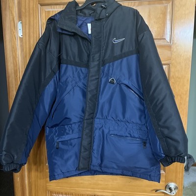 Nike Men's Large 90s Vintage Diamond Quilt Fleece Puffer Jacket Blue/Black