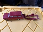 Vintage 1960's Tonka Red Jeep Wagoneer Pressed Steel Toy Truck and Car Trailer