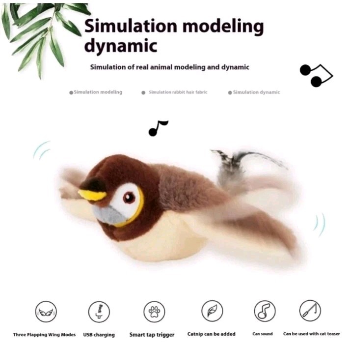USB Interactive Flying Bird Cat Toys Electronic Pet Simulation Sparrow Toy US