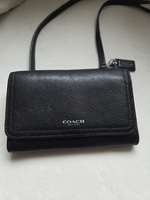 Coach Black Pebbled Crossbody Bag Logo Accents Silver Hardware Small Classic