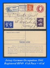 GB #B70 Jersey German Occupation 1941, Registered RP49  4½d Puce + 6½d