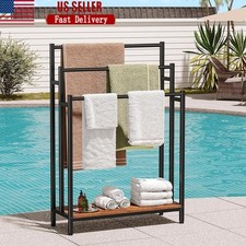Multi-functional Towel Rack Ladder Stand Drying Holder Free Standing Metal Wood