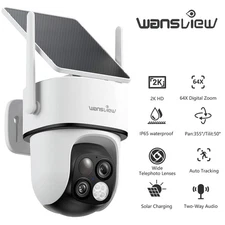 Wansview Solar Wireless Security Camera 360°PTZ 2K 3MP Dual-Cam Human Detection