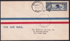 US #C10 1927 Lindbergh FDC Detroit to New York City