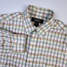 Brooks Brothers Shirt Mens Large Country Club Made In USA Check Egyptian Cotton