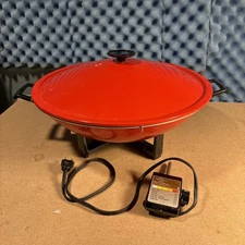 Vintage West Bend Nonstick Red 14" Electric Wok Red With Rack And Lid