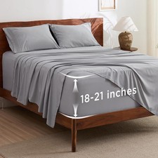 Bedsure Deep Pocket Queen Sheets Set - Fits Mattresses Queen, 01 - Light Grey